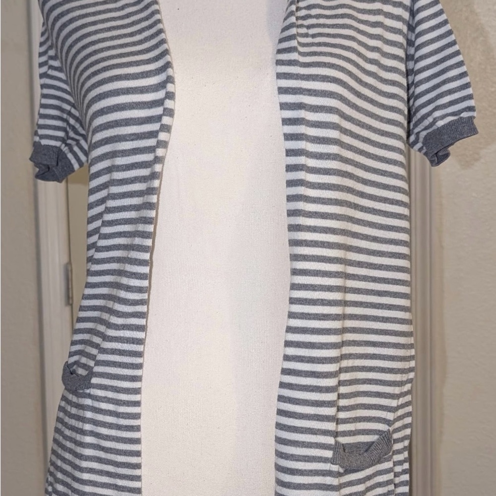 Banana Republic Striped Open-Front Cardigan - Gray & White